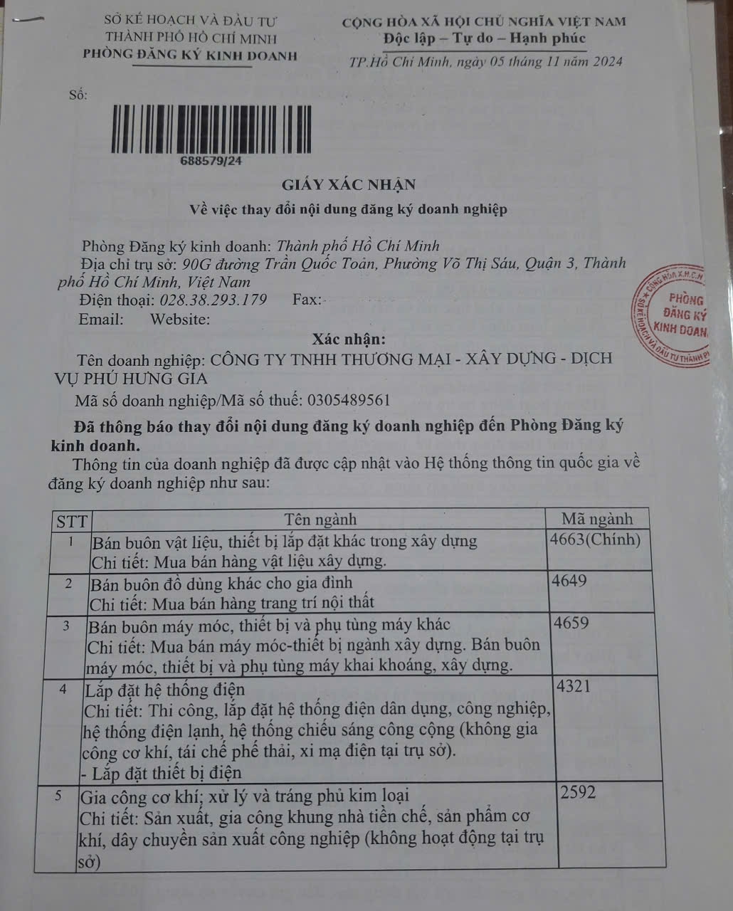 CÔNG TY TNHH TM - XD - DV <br> PHÚ HƯNG GIA